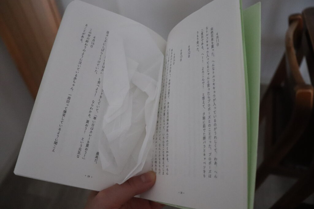 しおりがわりのティッシュ